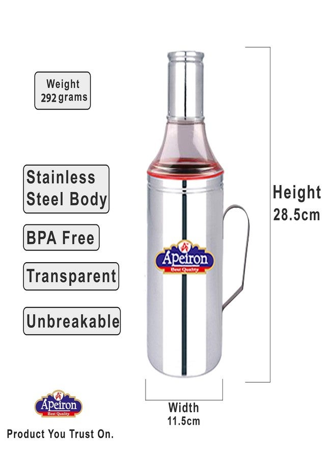 Apeiron Stainless Steel Fridge Bottle | 1000ml | Silver | Leak Proof (Bottle + 1000ml red Dispenser with handle) - Image 3